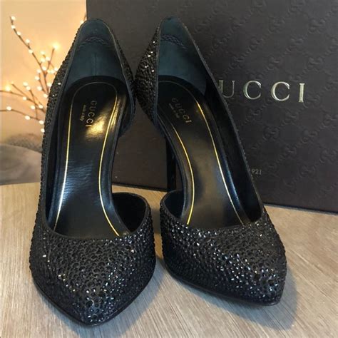 gucci raso seta nappa charlotte crystal black pump heels|GUCCI Crystal.